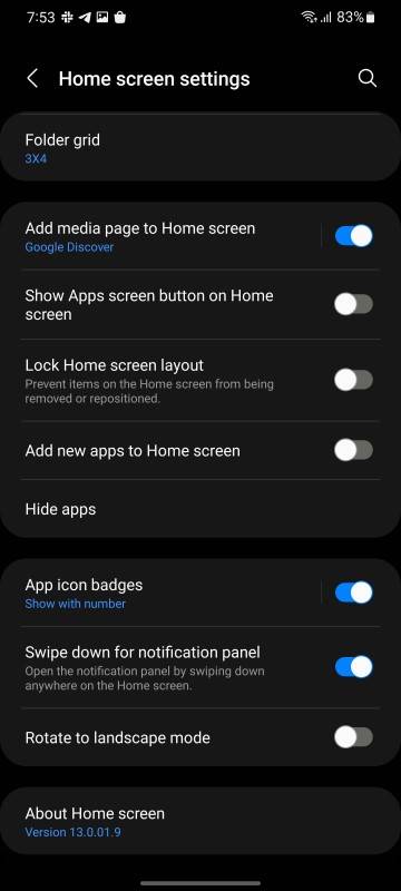Homescreen customization screenshot