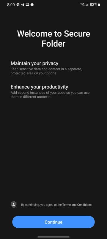 Screenshot showing Secure Folder setup and options