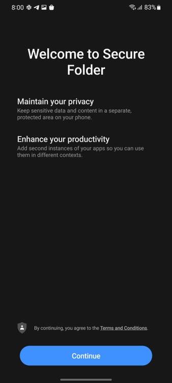 Screenshot showing Secure Folder setup and options