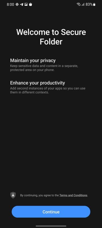 Screenshot showing Secure Folder setup and options