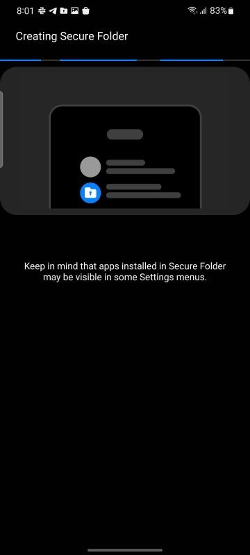 Screenshot showing Secure Folder setup and options