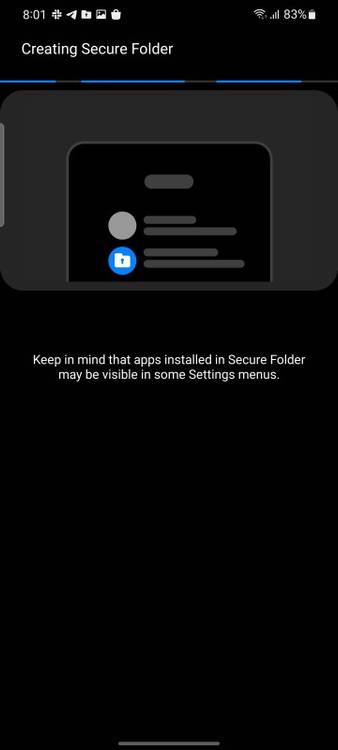 Screenshot showing Secure Folder setup and options