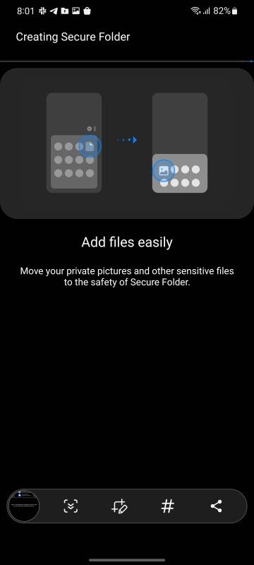Screenshot showing Secure Folder setup and options