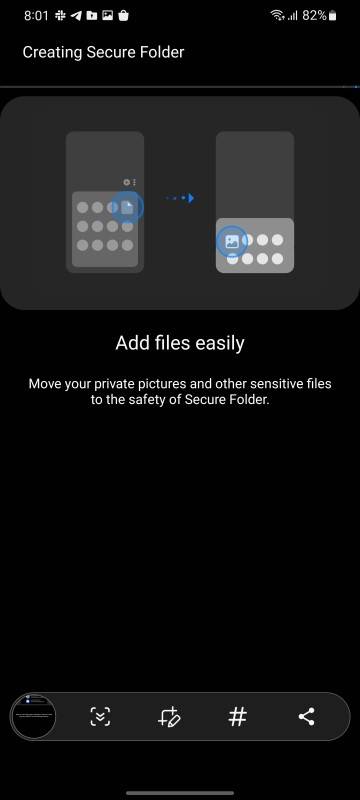 Screenshot showing Secure Folder setup and options