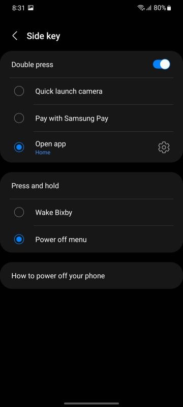 Bixby button Settings menu screenshot on Samsung