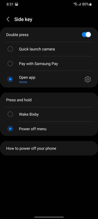 Bixby button Settings menu screenshot on Samsung