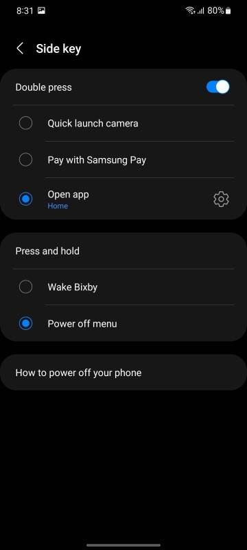 Bixby button Settings menu screenshot on Samsung