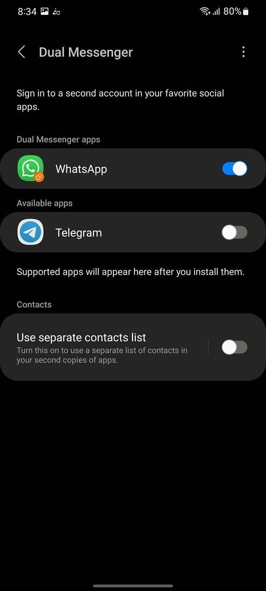 Dual App setting on Samsung One UI