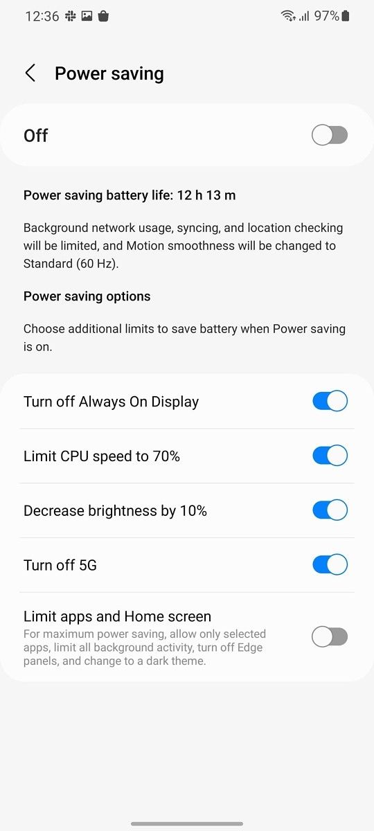 Power saver on Samsung
