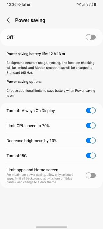 Power saver on Samsung