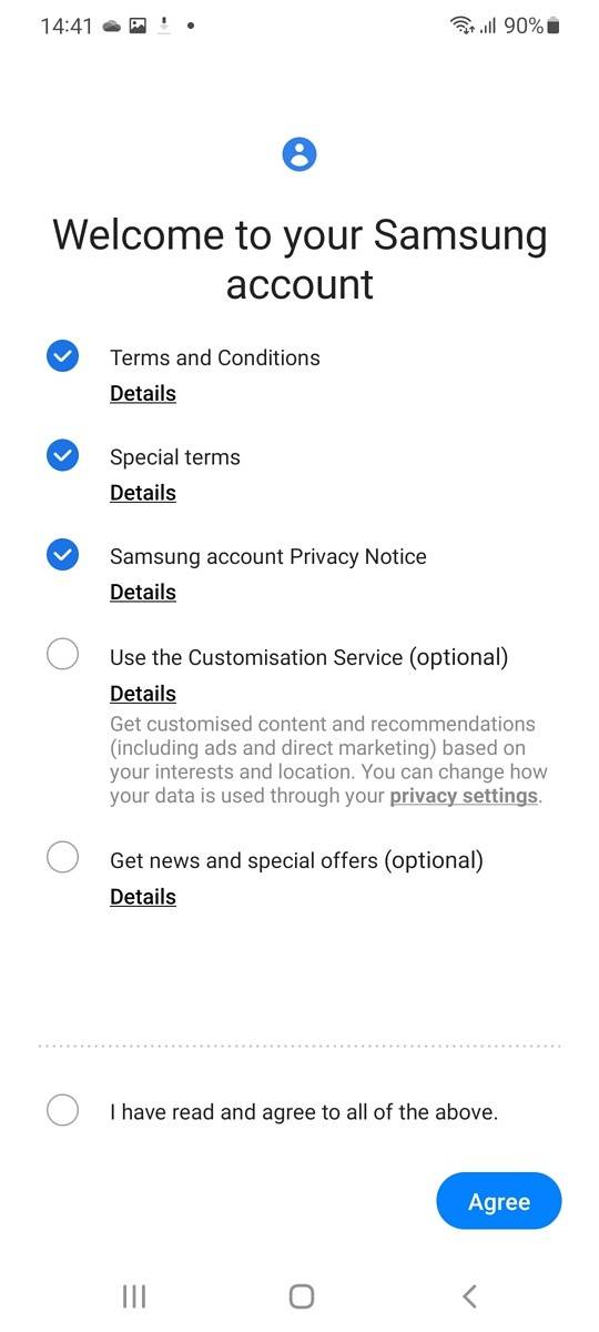 Samsung phone setup process