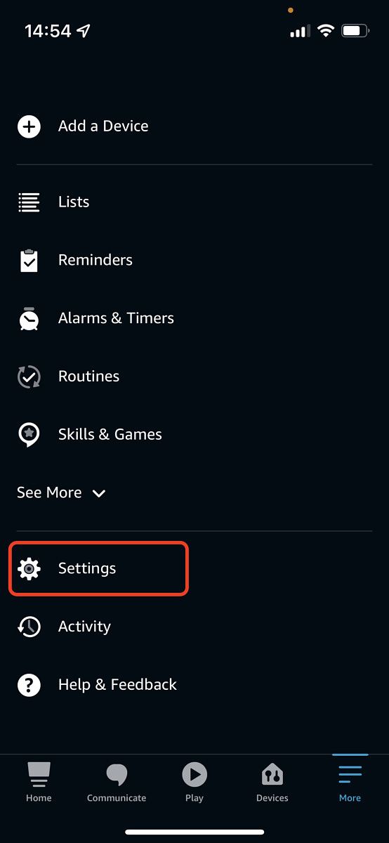 Alexa app Settings