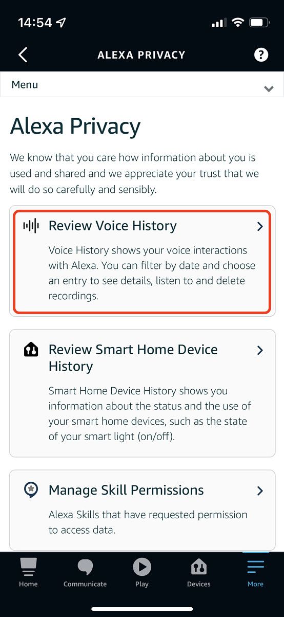 Alexa Privacy settings