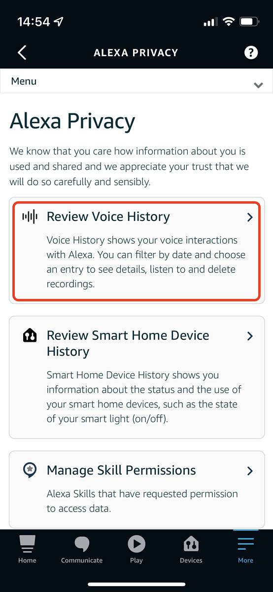 Alexa Privacy settings