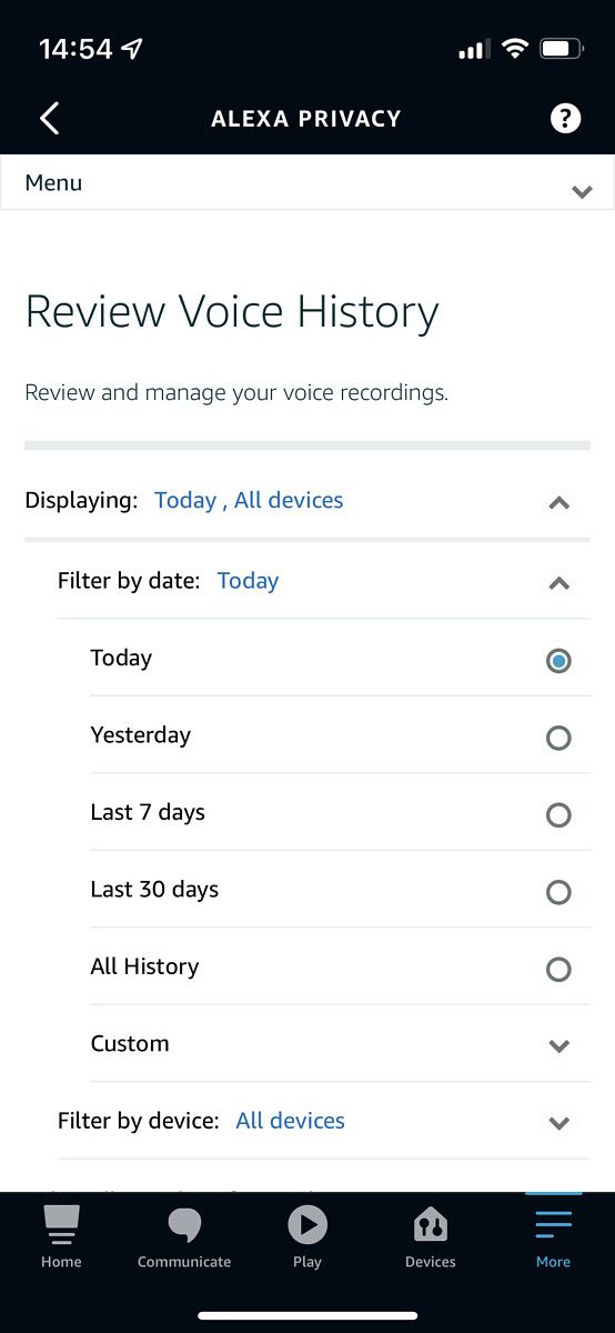 Alexa history date range