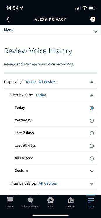 Alexa history date range