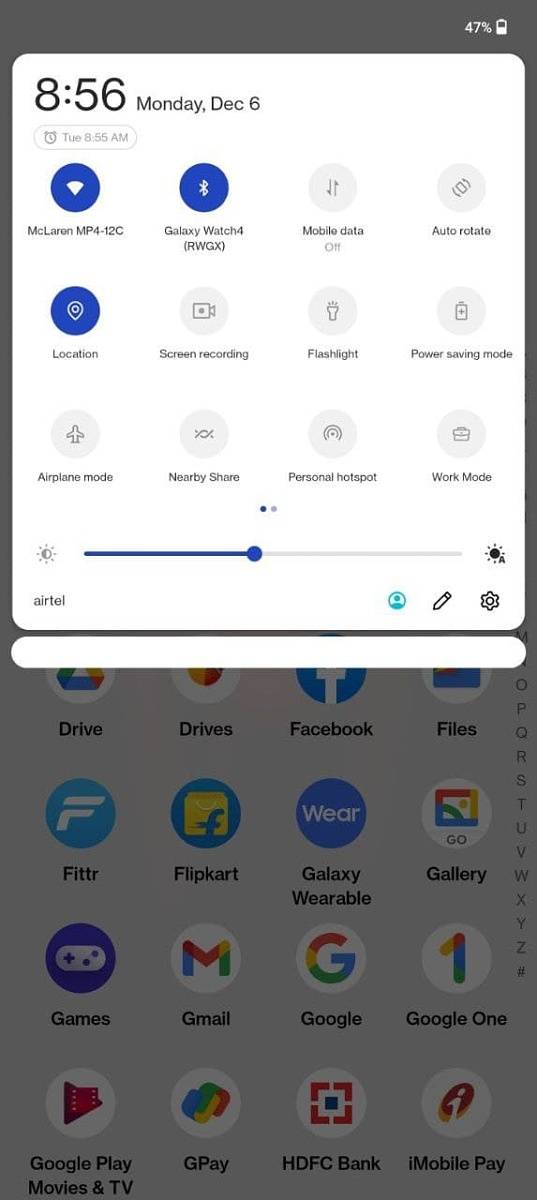 Android 12 for the OnePlus 9 Pro quick settings