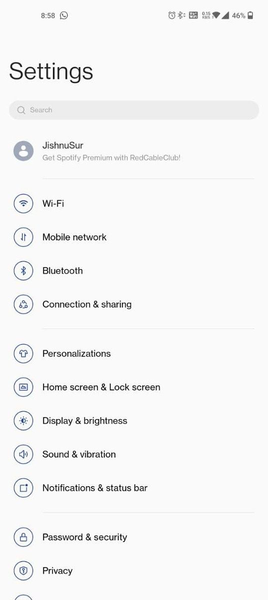 Android 12 for the OnePlus 9 Pro settings