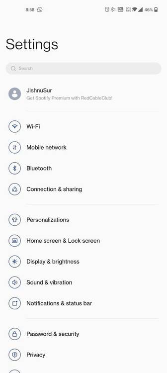 Android 12 for the OnePlus 9 Pro settings