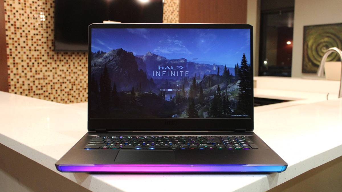 Laptop showing Halo on screen