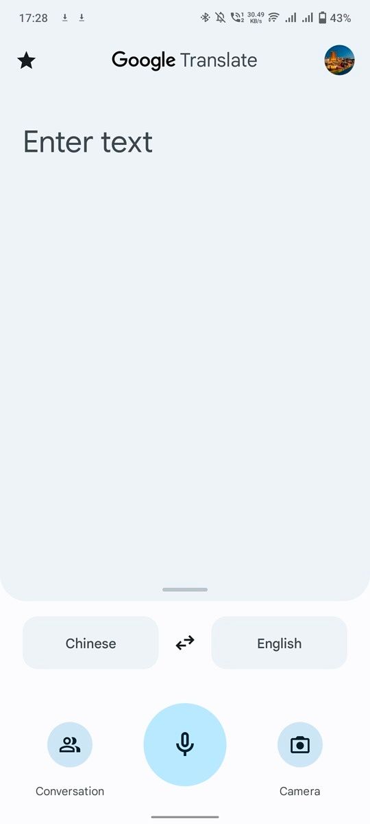 Google Translate home screen