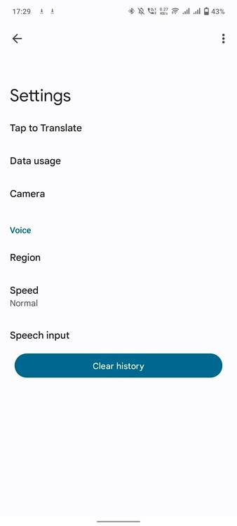 Google Translate settings page
