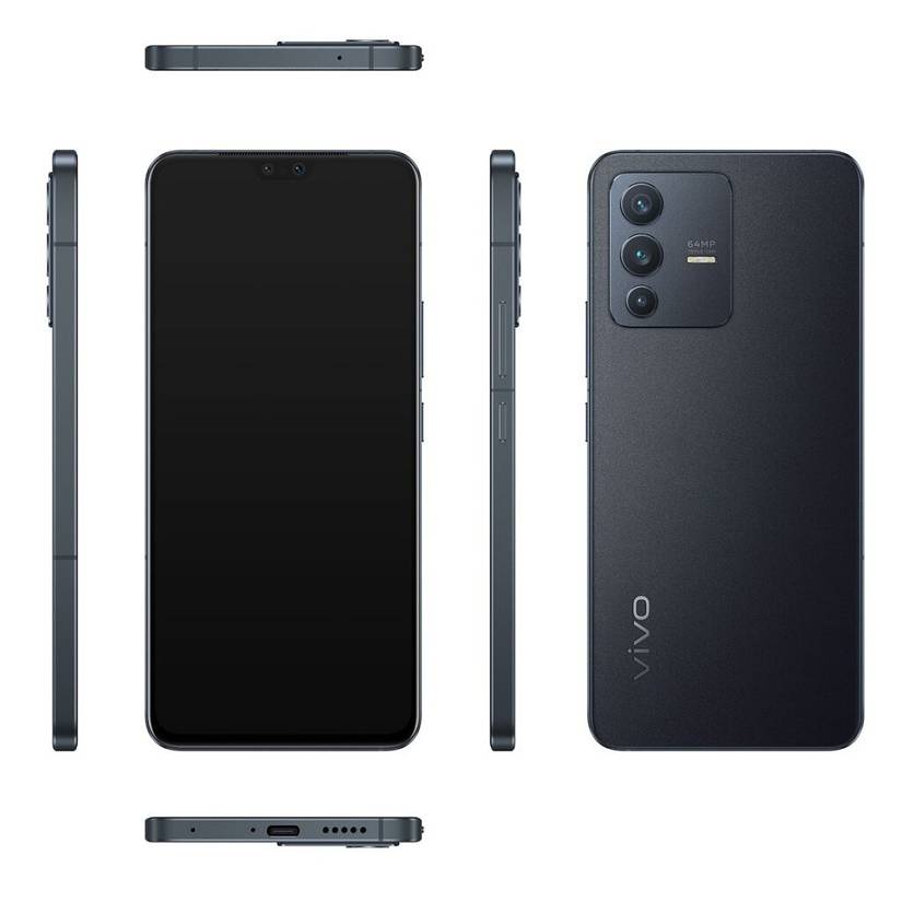 Vivo V23 in black colorway shown from different angles