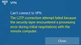 Error shown when connecting to a VPN