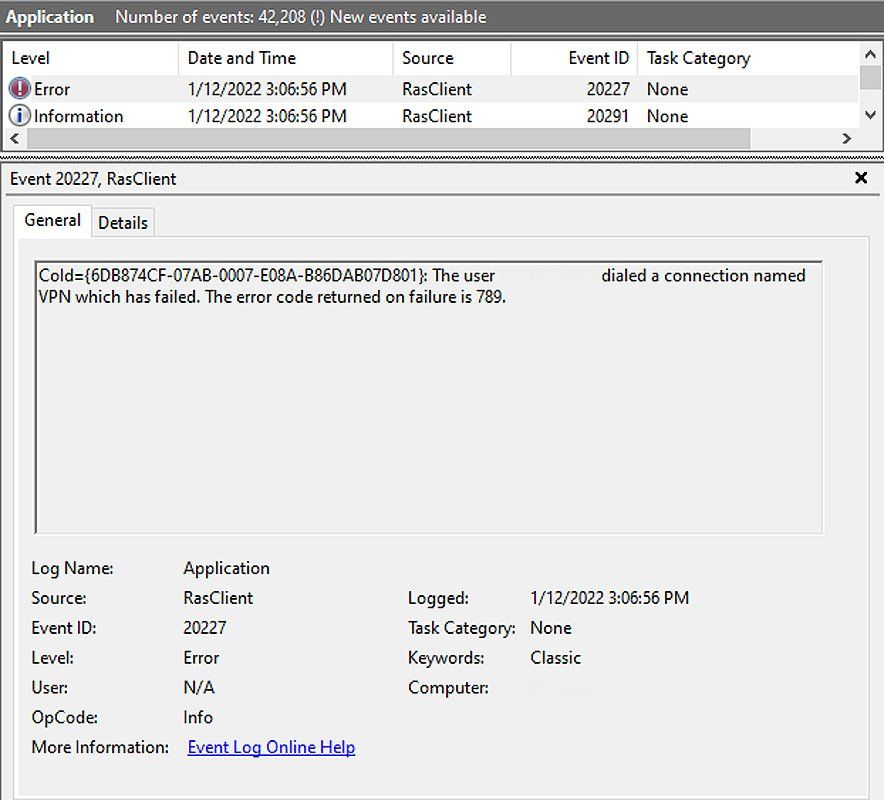 Error description in Windows Event Viewer