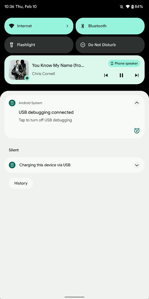 Notification shade in Androd 12 showing media player