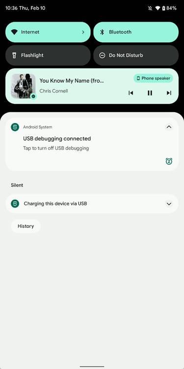Notification shade in Androd 12 showing media player