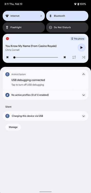 Android 13 DP1 notification shade displaying a new media player UI