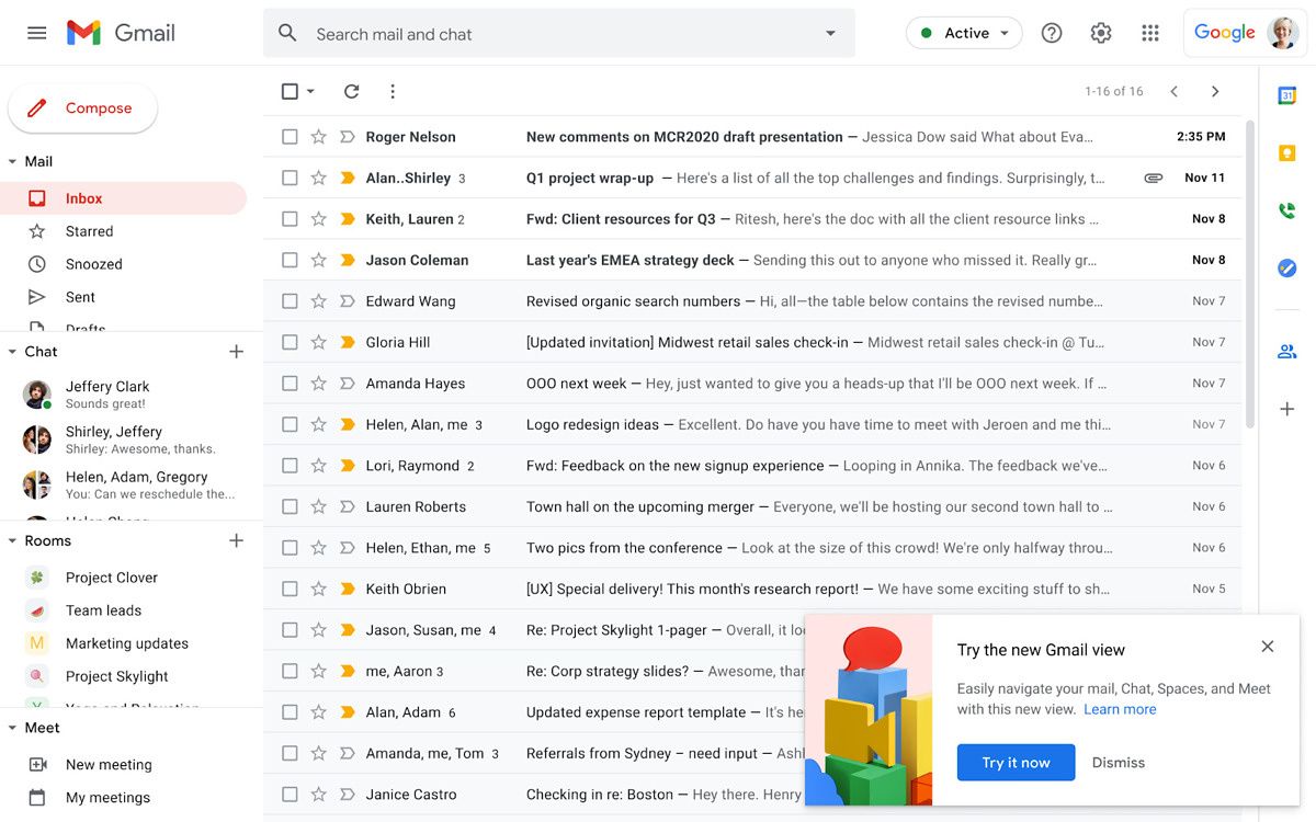 Gmail web layout