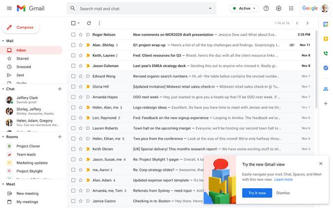 Gmail web layout
