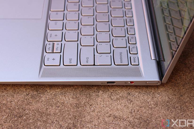 Close up of speakers on sides of keyboard