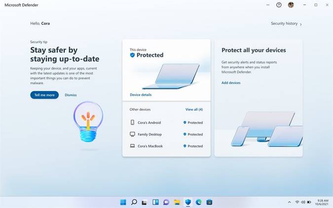 Microsoft Defender Preview home screen on Windows