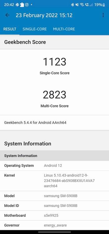 Samsung Galaxy S22 Ultra Exynos Geekbench 5