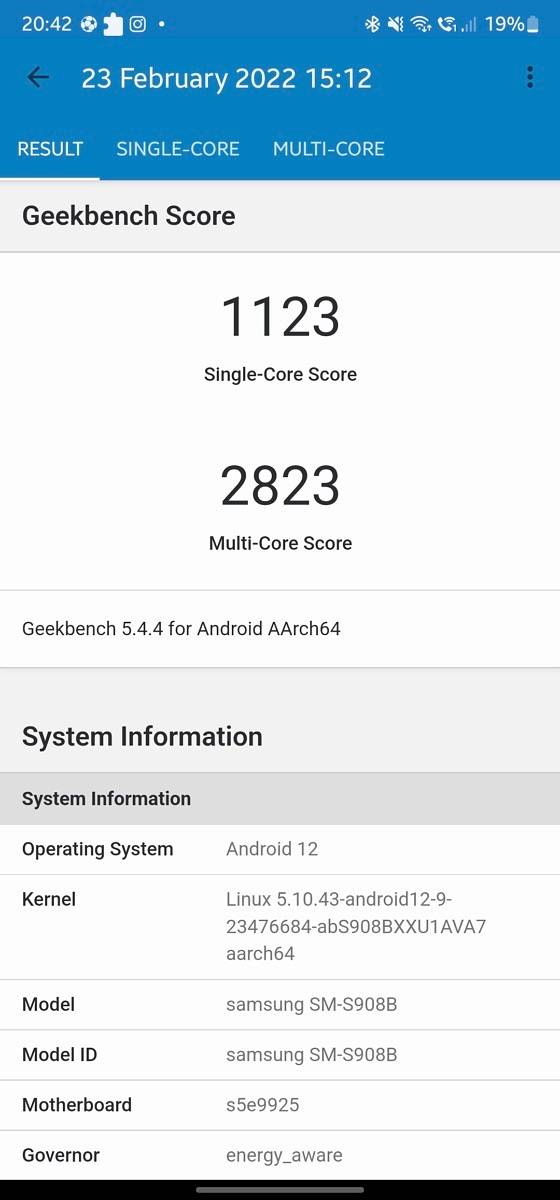 Samsung Galaxy S22 Ultra Exynos Geekbench 5