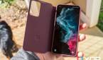 Samsung Galaxy S22 in magenta s-view case with flap open