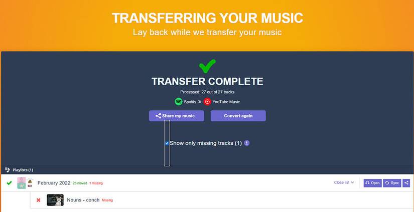 TuneMyMusic Spotify to YouTube Music
