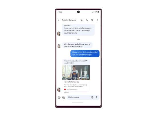 YouTube previews in Messages on Galaxy S22 Ultra