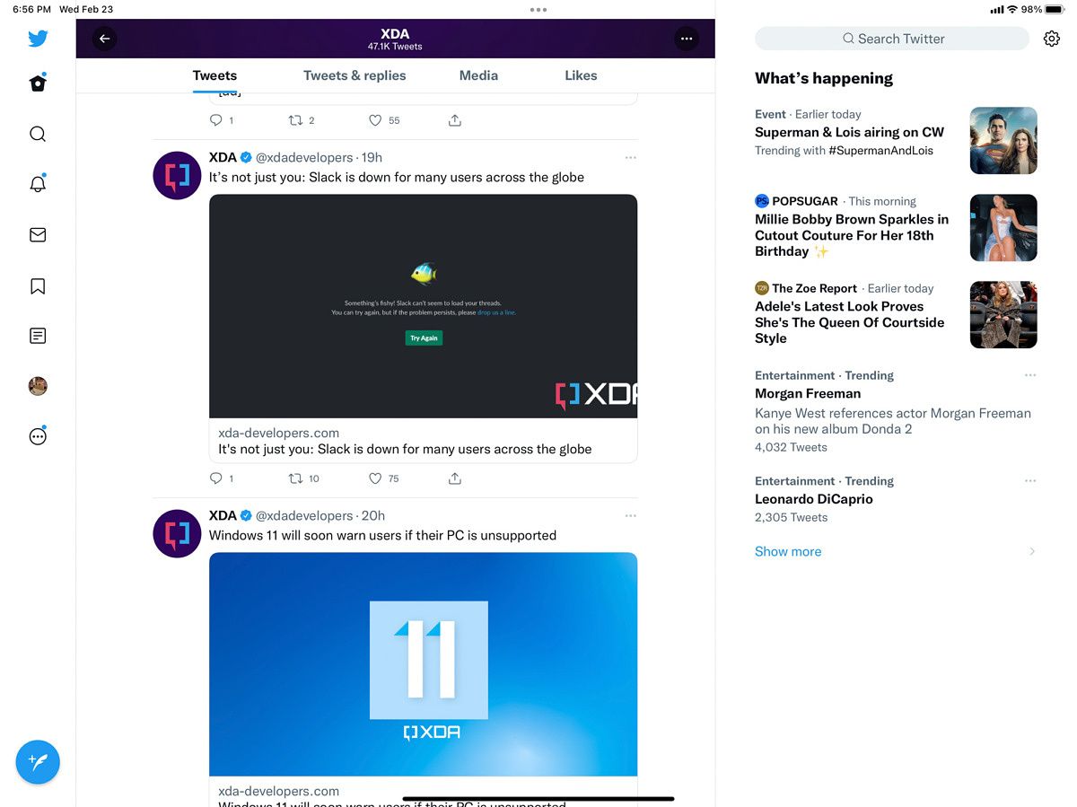 Twitter on iPad Pro in landscape orientation