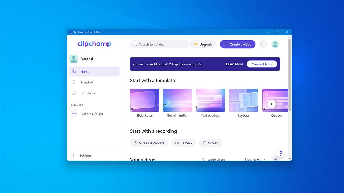 Screenshot of Clipchamp app on Windows 11
