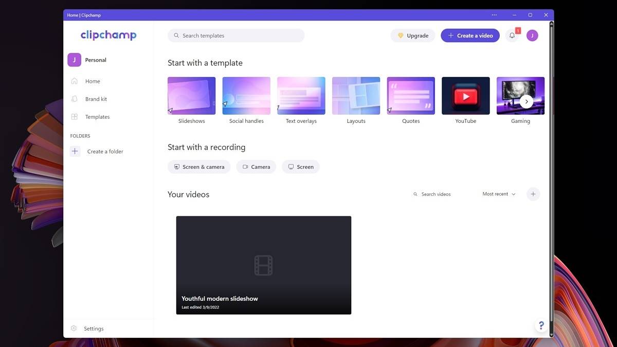 Clipchamp app on Windows 11