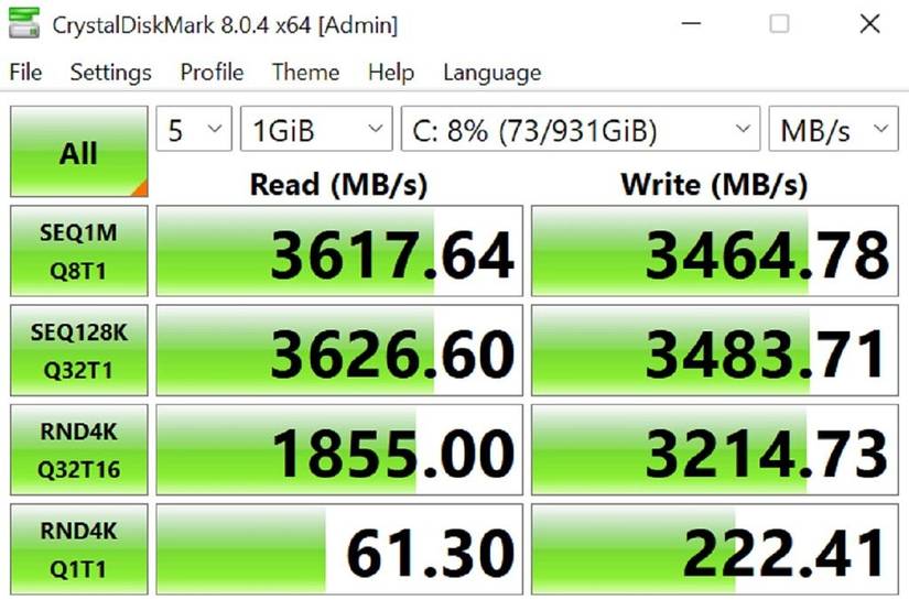 CrystalDiskMark test results
