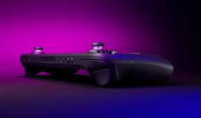 Steam Deck with a pink and purple background