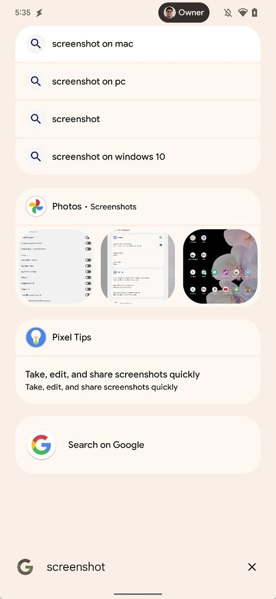Pixel Launcher search