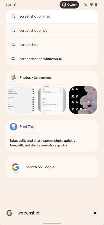 Pixel Launcher search