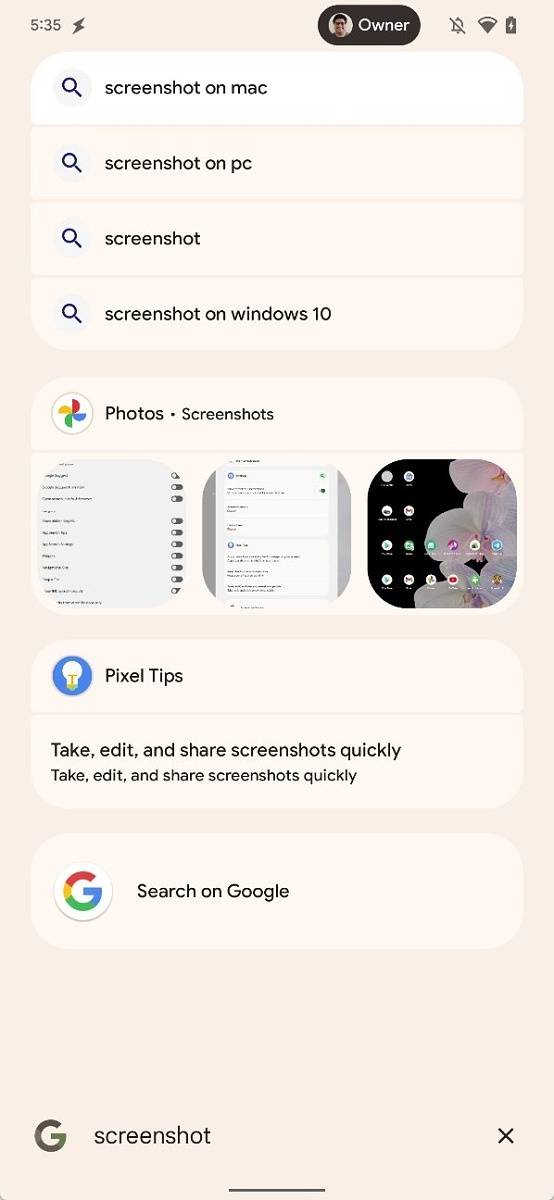 Pixel Launcher search