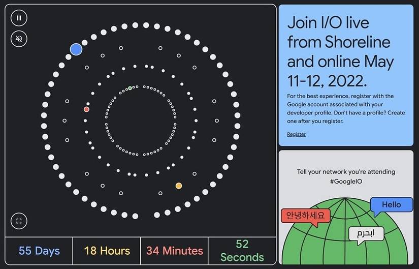 Screenshot of Google I/O details
